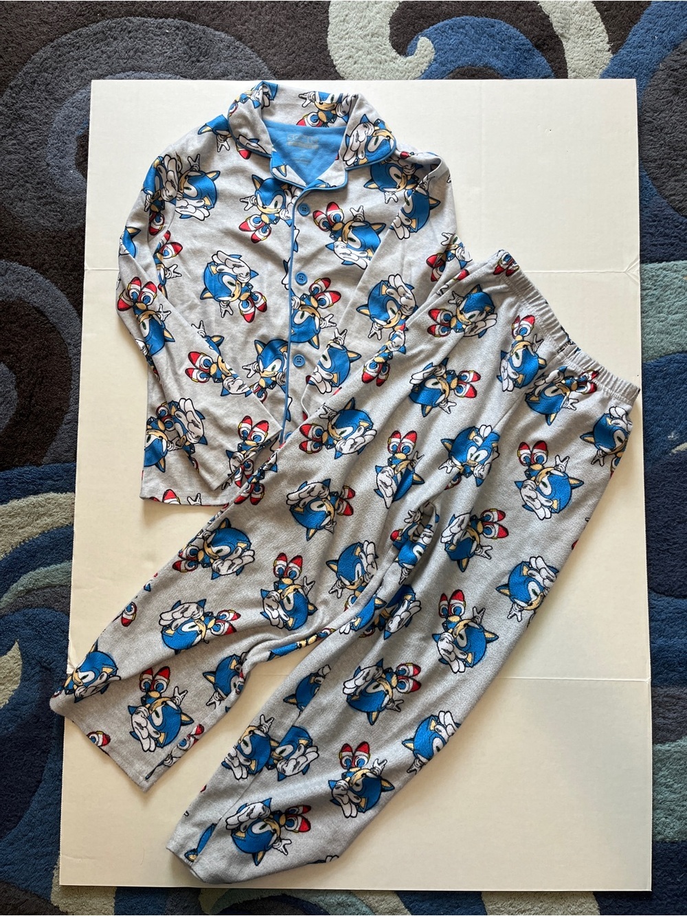 Sonic The Hedgehog -Print Kids Pajama Set with Button-Front Top